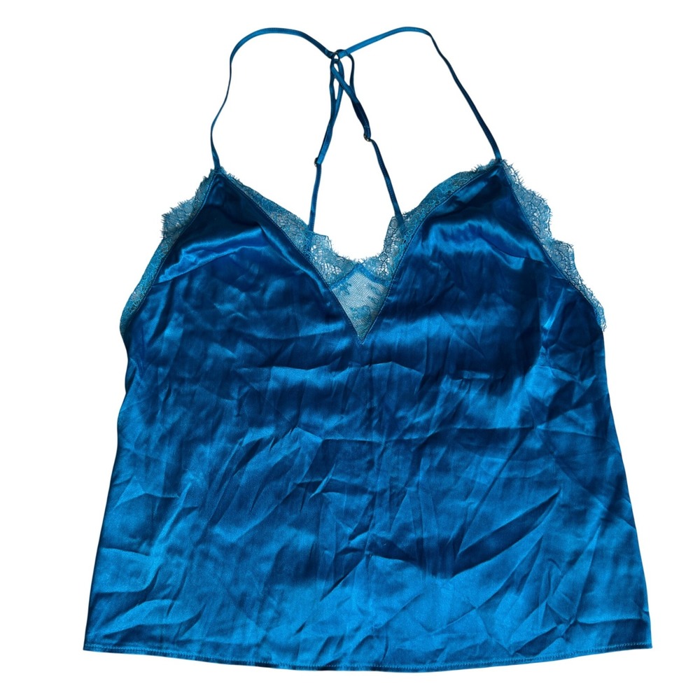 Victorias Secret Blue Satin Lace Trim Camisole Fairy Tank Top Womens Medium